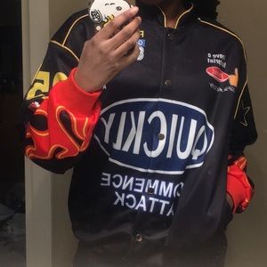 SHEIN Fire and Graphic Letter Bomber Jacket